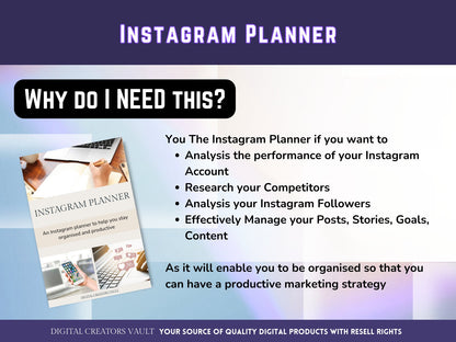 PLR - Instagram Planner |  Social Media Planner |  Blog Planner | Small Business | Social Media Content Calendar | Content Planner - MRR Products Vault