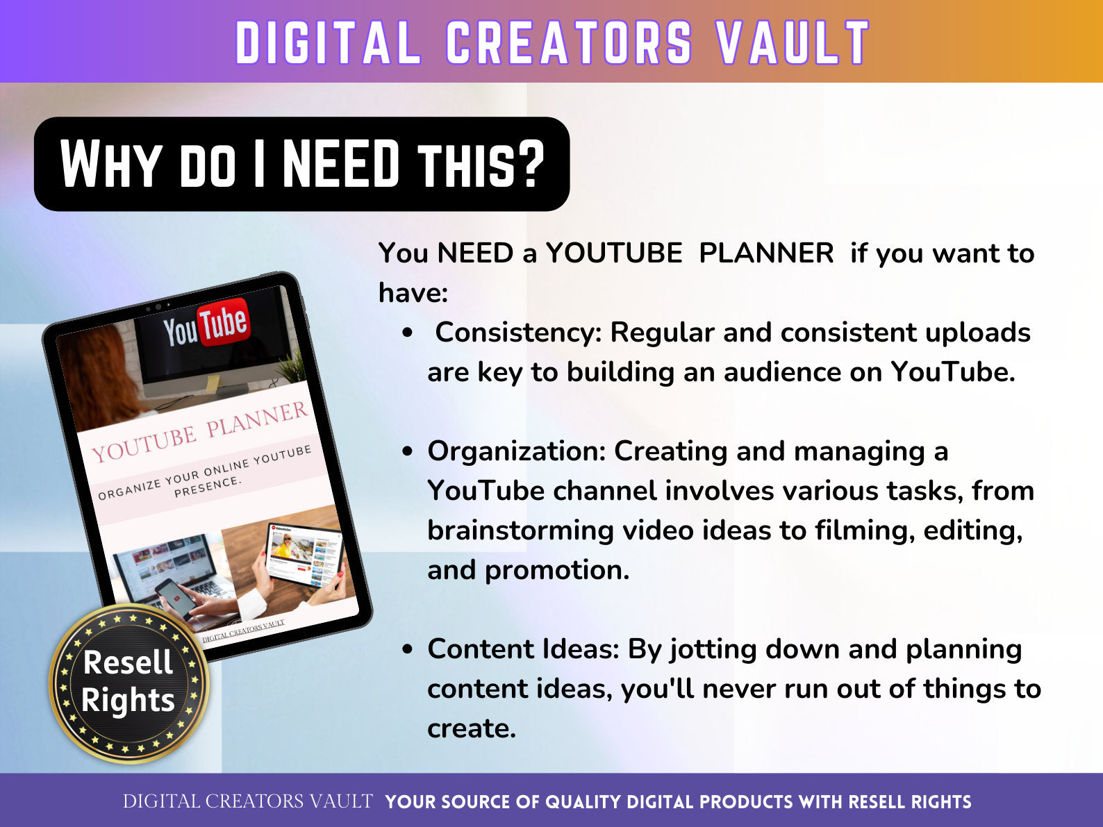 YouTube Planner PLR | Social Media Planner | Youtube Monthly Tracker - MRR Products Vault