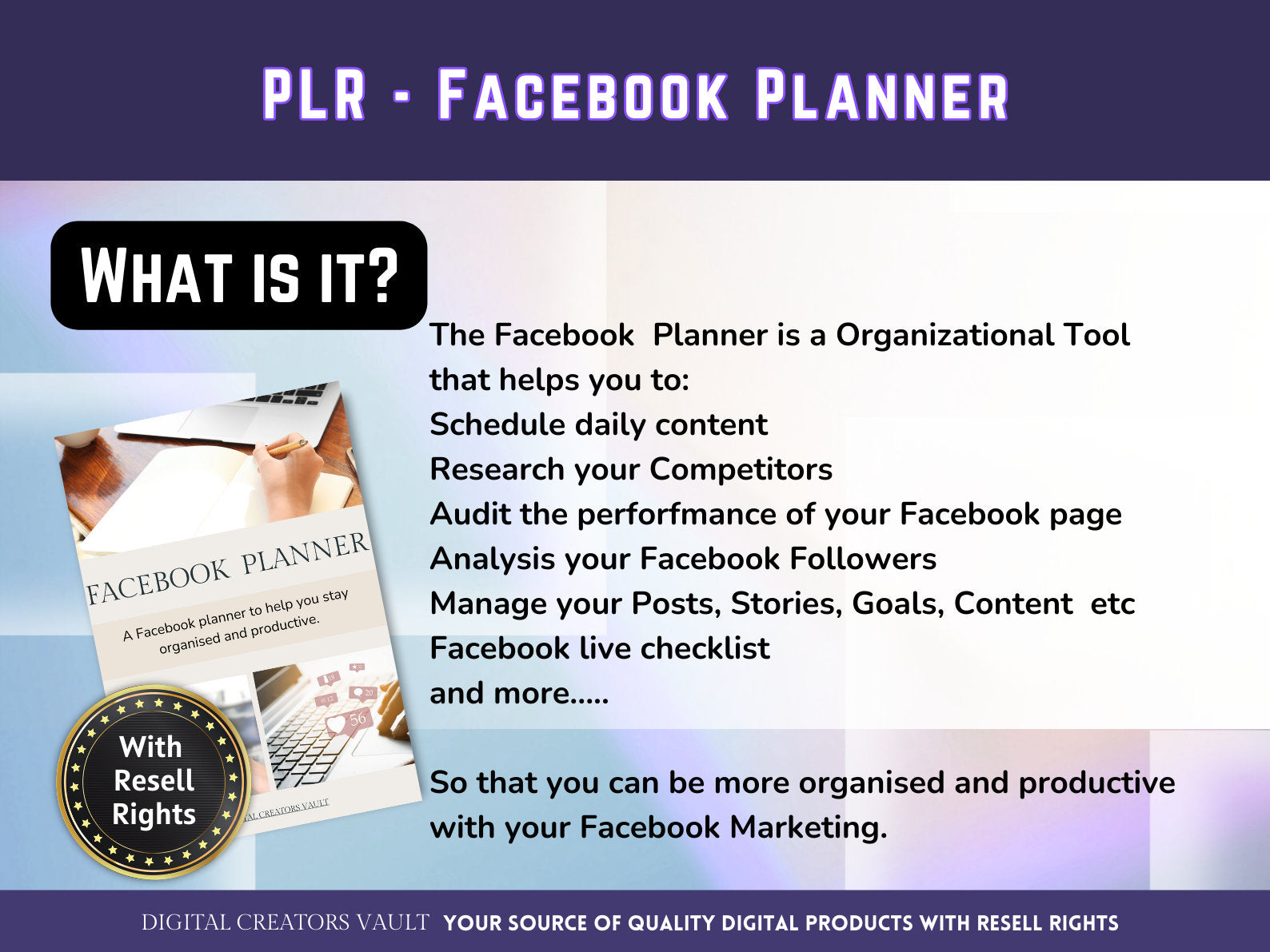 PLR - Facebook Planner |  Social Media Planner |  Blog Planner | Small Business | Social Media Content Calendar | Content Planner - MRR Products Vault