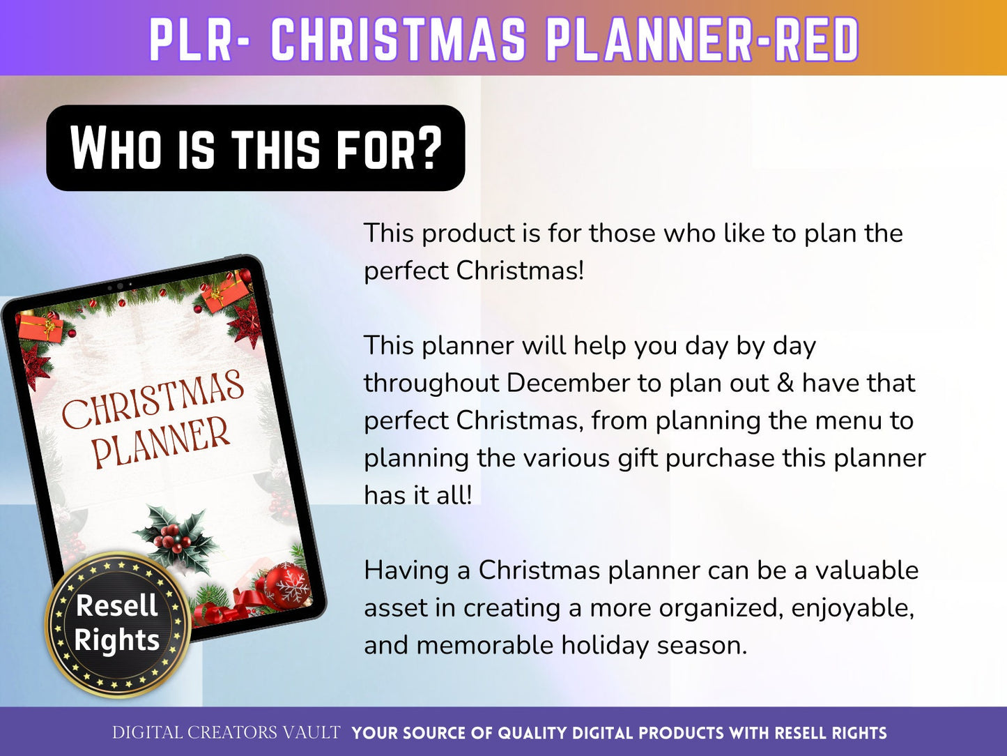 Christmas Planner - Red Traditional - PLR | Digital Christmas Planner | Christmas Gift Planner - MRR Products Vault