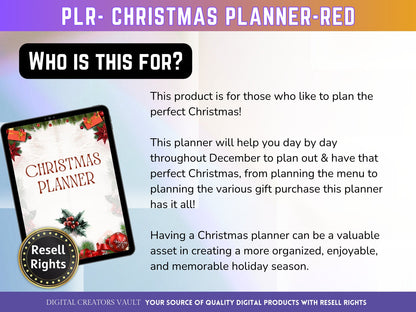 Christmas Planner - Red Traditional - PLR | Digital Christmas Planner | Christmas Gift Planner - MRR Products Vault