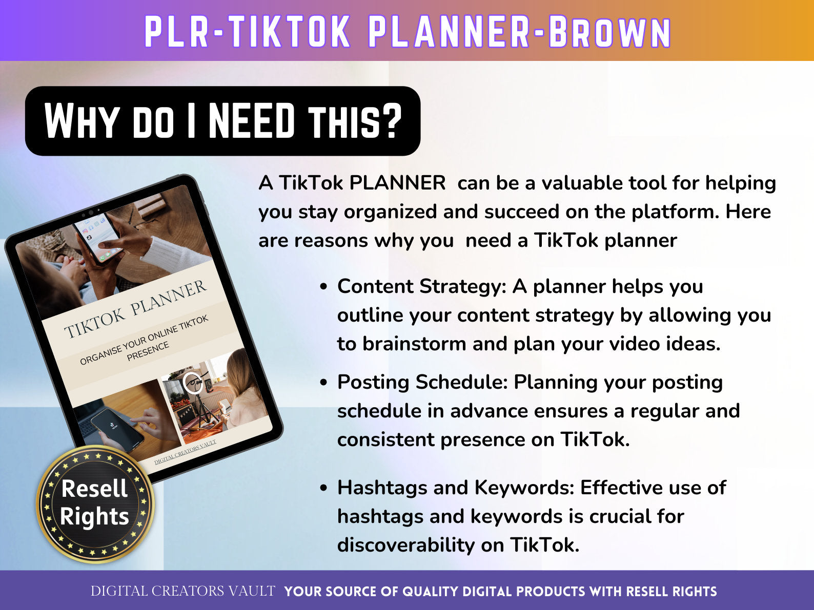 TikTok Planner for social media - Tiktok Planner | Social Media Planner Brown PLR - MRR Products Vault