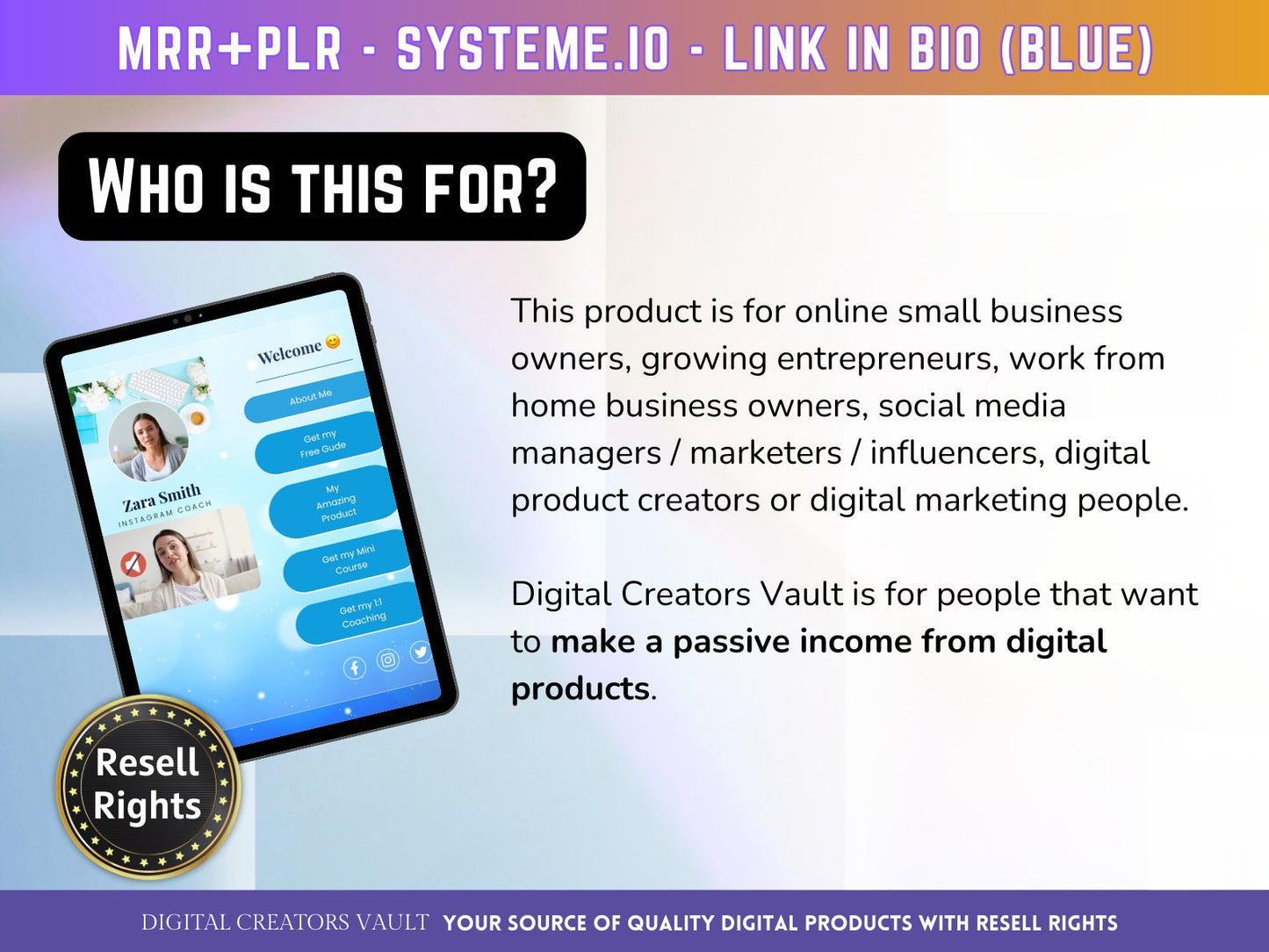 SystemeIO Link in Bio landing page website sales template - PLR Resell rights - Instagram bio  | Tiktok bio | StanStore bio replacement - MRR Products Vault