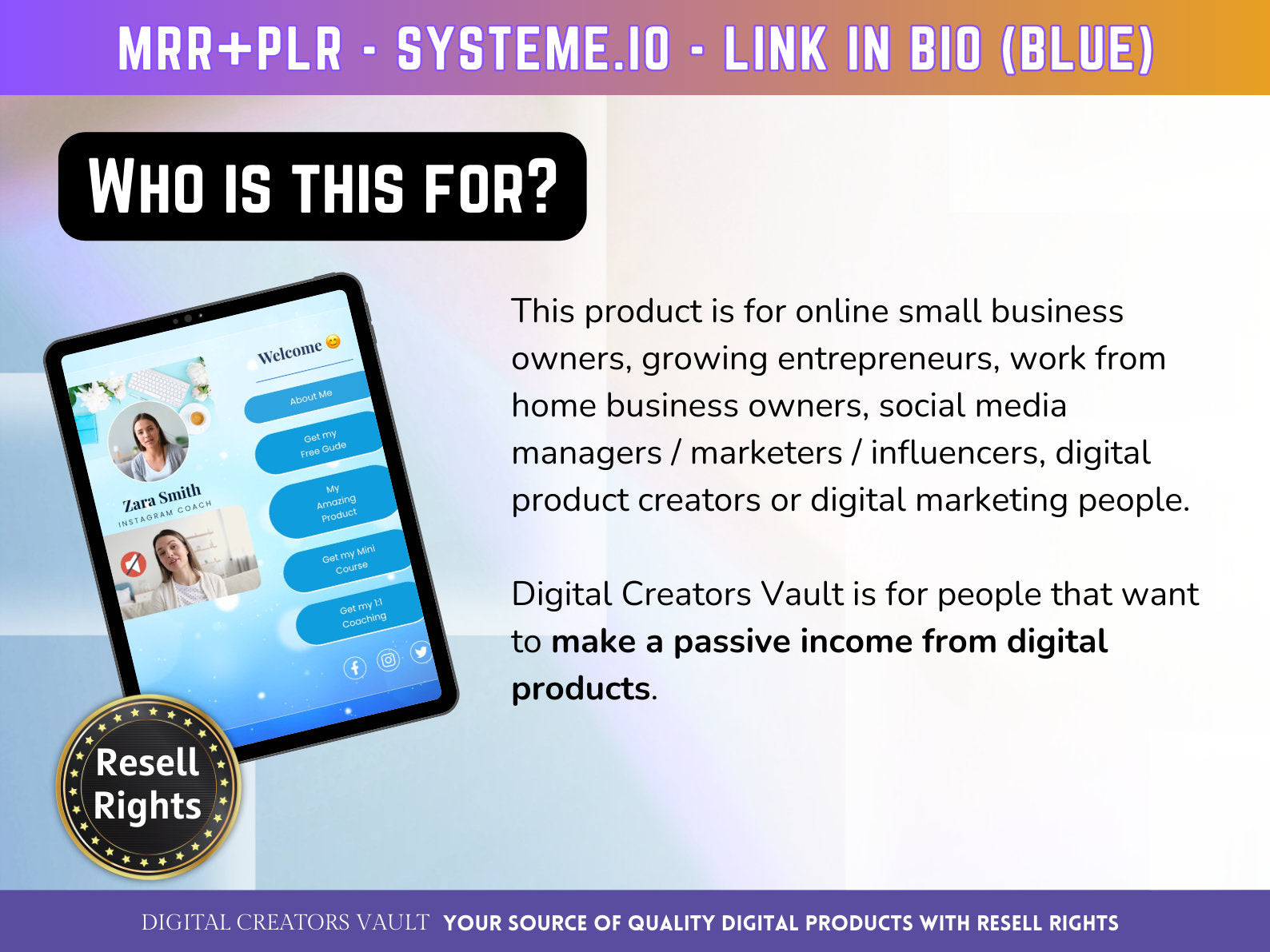 Link in Bio (Light Blue) SystemeIO with MRR+PLR Resell rights | Instagram bio  | Tiktok bio | SystemeIO page funnel - MRR Products Vault