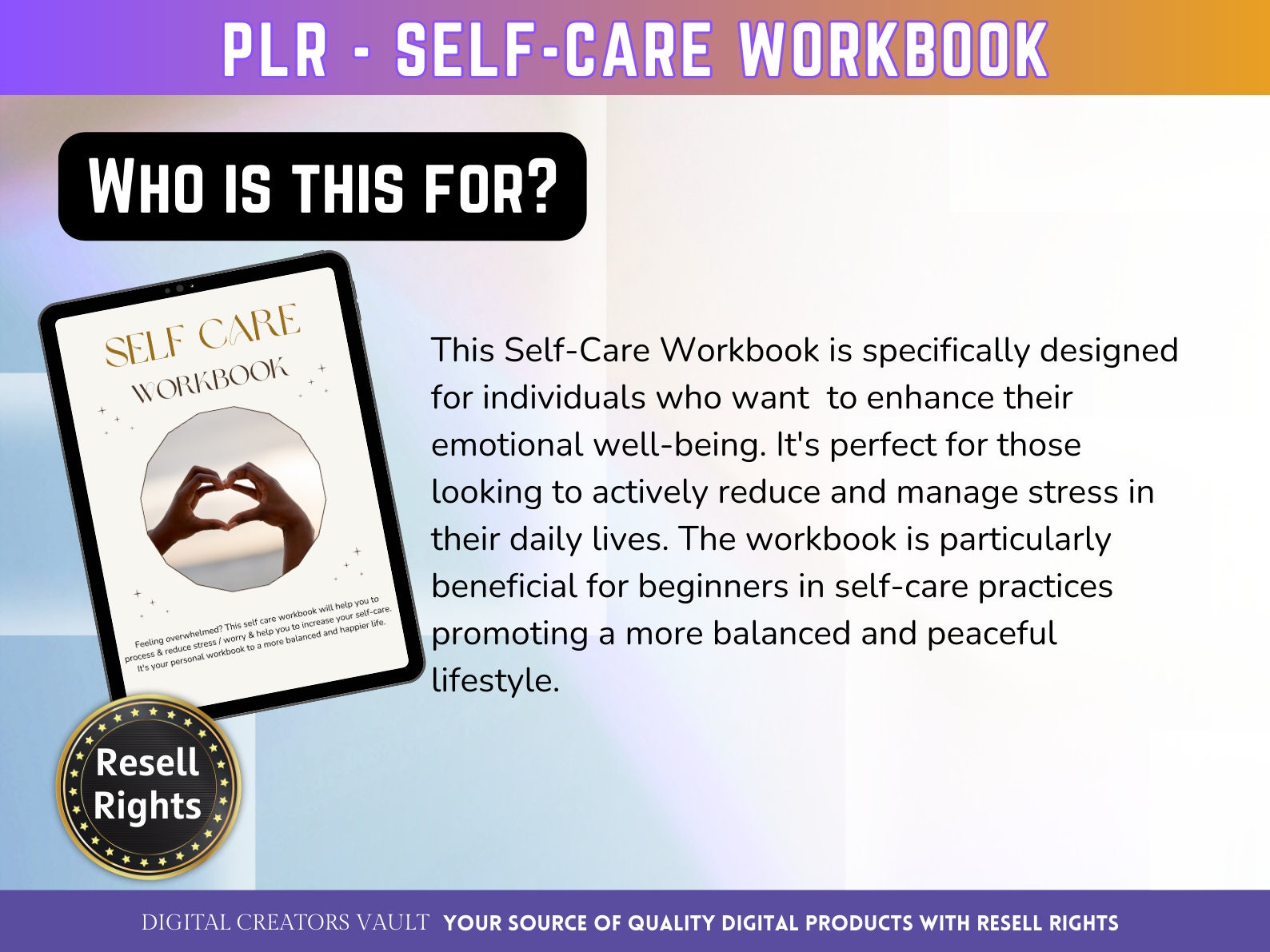 Digital Workbook Guide for Stress Relief Guide | Self-Care anxiety Workbook mental health mindfulness | for wellness and self care guide - MRR Products Vault