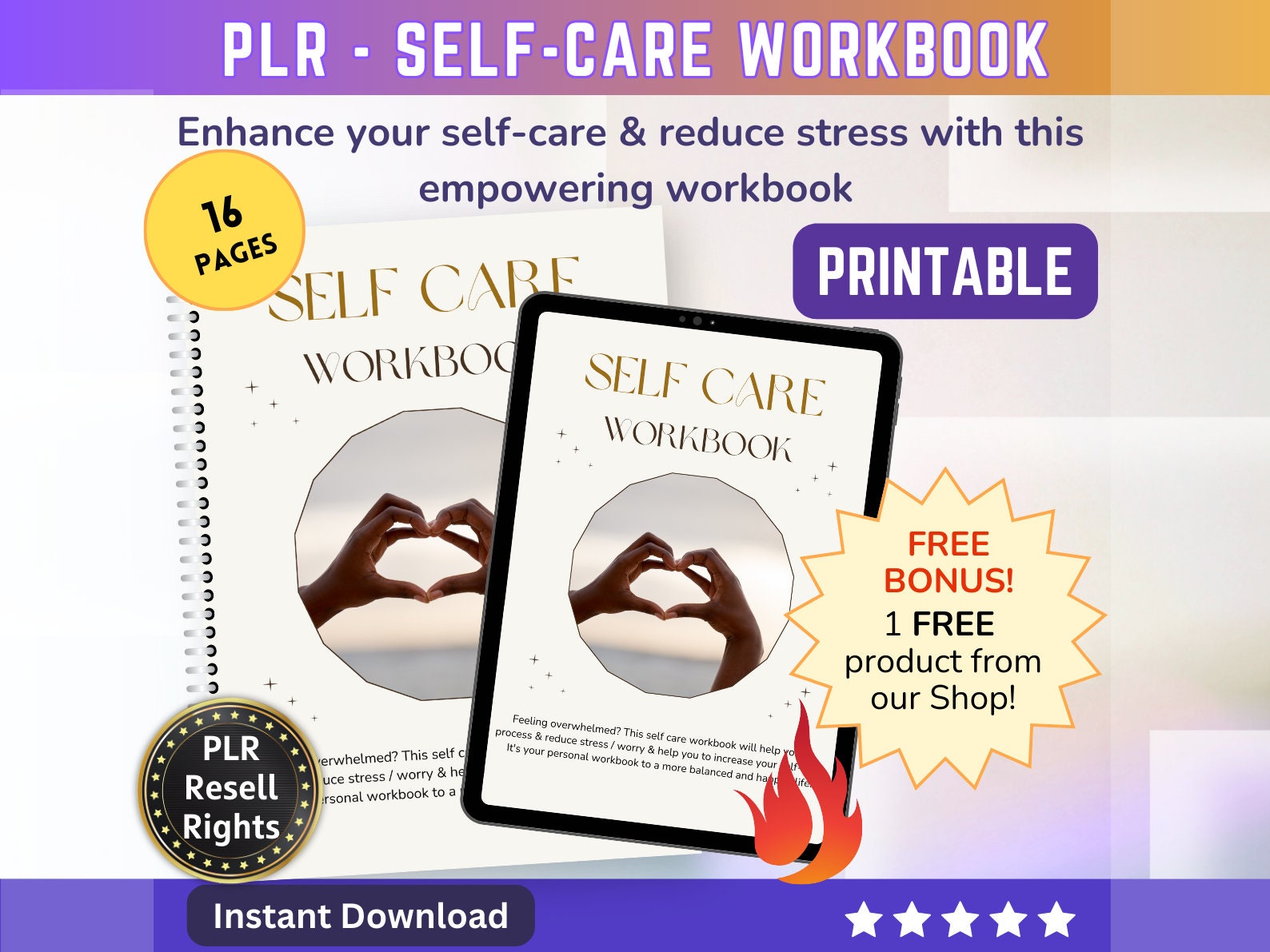 Digital Workbook Guide for Stress Relief Guide | Self-Care anxiety Workbook mental health mindfulness | for wellness and self care guide - MRR Products Vault