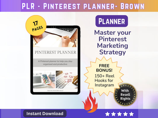 DCVault - Pinterest Planner  - PLR | Brown |  Social Media Planner |  Board Planner | Social Media Content Calendar | GoodNotes Planner | iPad Planner - MRR Products Vault