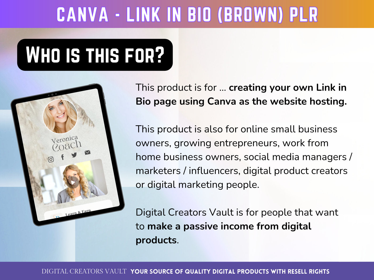 Canva Landing page website Template Link in Bio (Brown) with PLR Resell rights - Replace your Instagram bio | Tiktok bio | Stanstore bio - MRR Products Vault