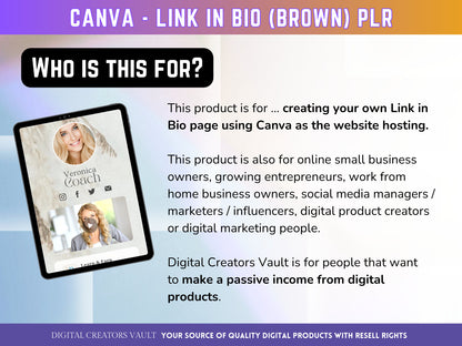 Canva Landing page website Template Link in Bio (Brown) with PLR Resell rights - Replace your Instagram bio | Tiktok bio | Stanstore bio - MRR Products Vault