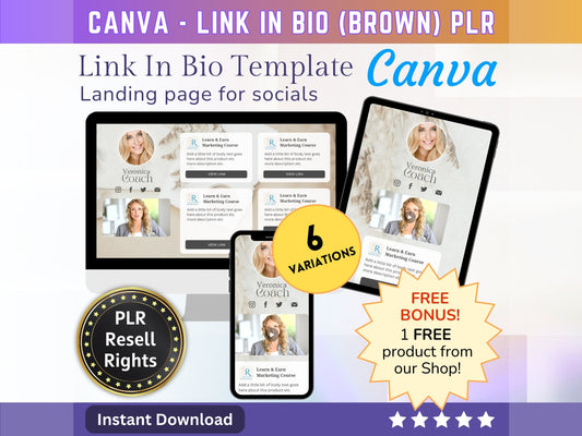 Canva Landing page website Template Link in Bio (Brown) with PLR Resell rights - Replace your Instagram bio | Tiktok bio | Stanstore bio - MRR Products Vault