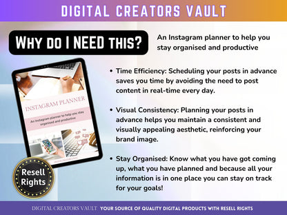 Instagram Planner Pink - PLR |  Social Media Content Calendar | Instagram Planner Printable | Small Business Planner | Social Media Plan | - MRR Products Vault