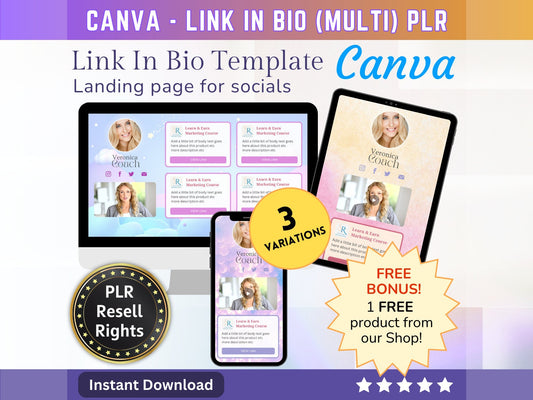 Canva Link in Bio landing page template (Multi Color) with PLR Resell rights | Instagram bio  | Tiktok bio | Canva page template PLR - MRR Products Vault