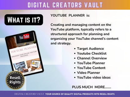 YouTube Planner PLR | Social Media Planner | Youtube Monthly Tracker - MRR Products Vault