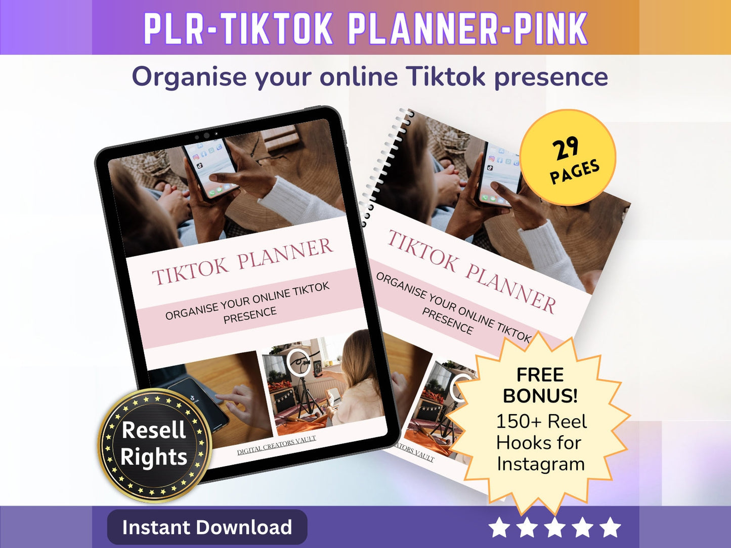 TikTok Planner - Pink PLR | Tiktok Planner | Social Media Planner - MRR Products Vault