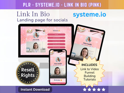 SystemeIO Link in Bio landing page website sales template - PLR Resell rights - Instagram bio  | Tiktok bio | StanStore bio replacement - MRR Products Vault