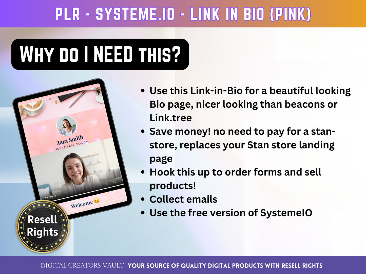 SystemeIO Link in Bio landing page website sales template - PLR Resell rights - Instagram bio  | Tiktok bio | StanStore bio replacement - MRR Products Vault