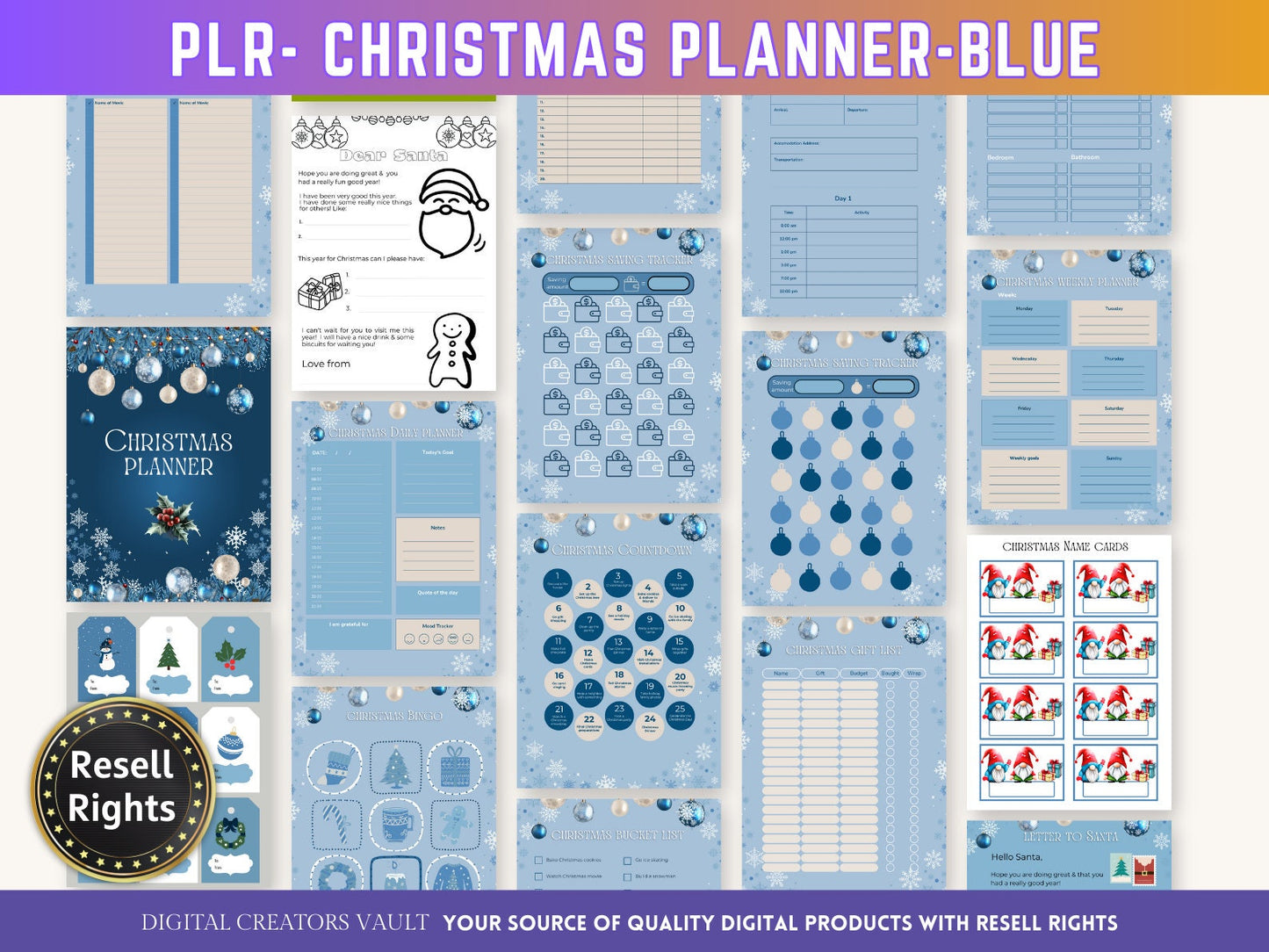 Christmas Planner - Blue - PLR | Digital Christmas Planner | Christmas Gift Planner - Printable - MRR Products Vault