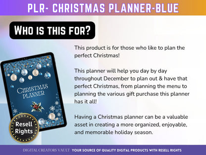 Christmas Planner - Blue - PLR | Digital Christmas Planner | Christmas Gift Planner - Printable - MRR Products Vault