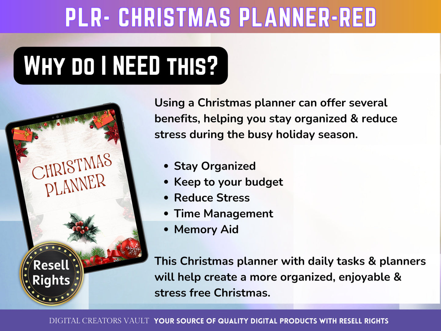 Christmas Planner - Red Traditional - PLR | Digital Christmas Planner | Christmas Gift Planner - MRR Products Vault