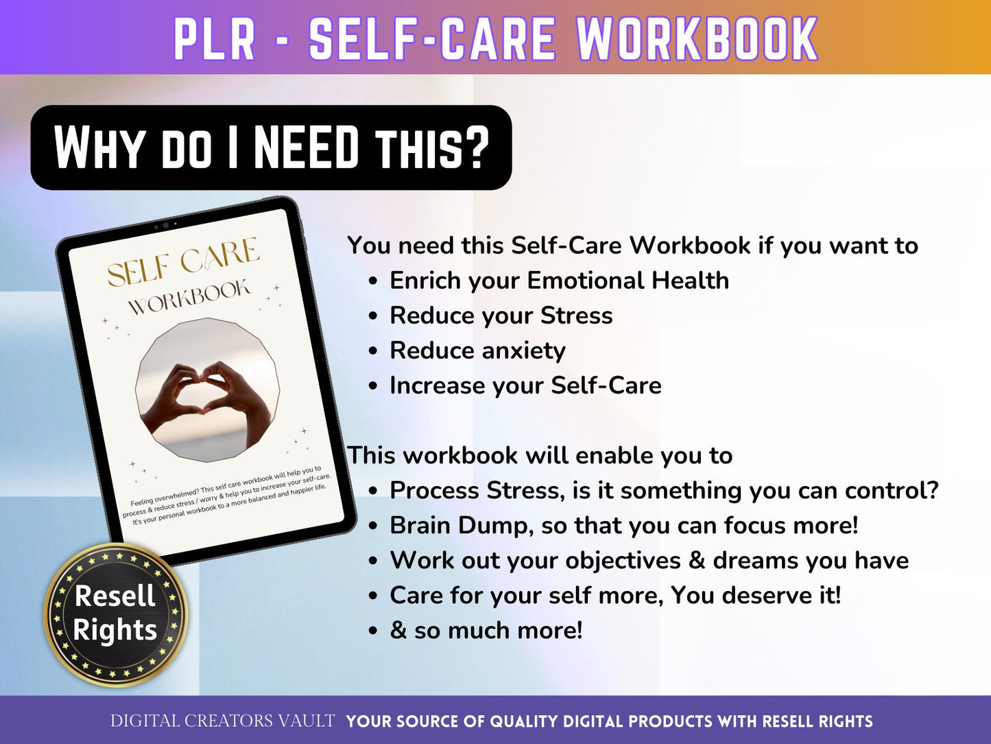 Digital Workbook Guide for Stress Relief Guide | Self-Care anxiety Workbook mental health mindfulness | for wellness and self care guide - MRR Products Vault