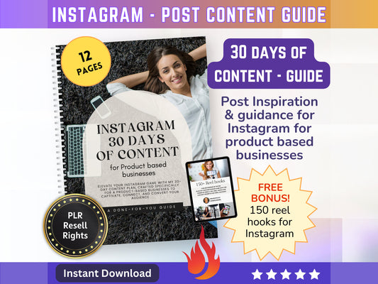 Instagram 30 Days of Content Creation Plan - Social Media Instagram post Strategy | Instagram marketing guide - MRR Products Vault