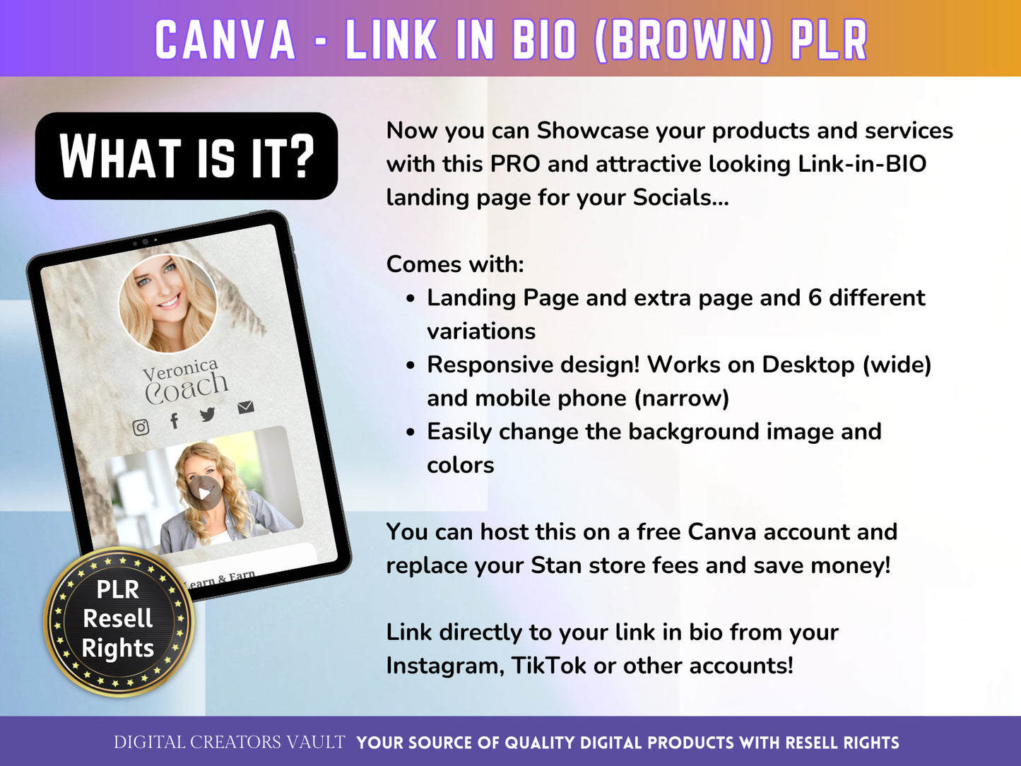 Canva Landing page website Template Link in Bio (Brown) with PLR Resell rights - Replace your Instagram bio | Tiktok bio | Stanstore bio - MRR Products Vault