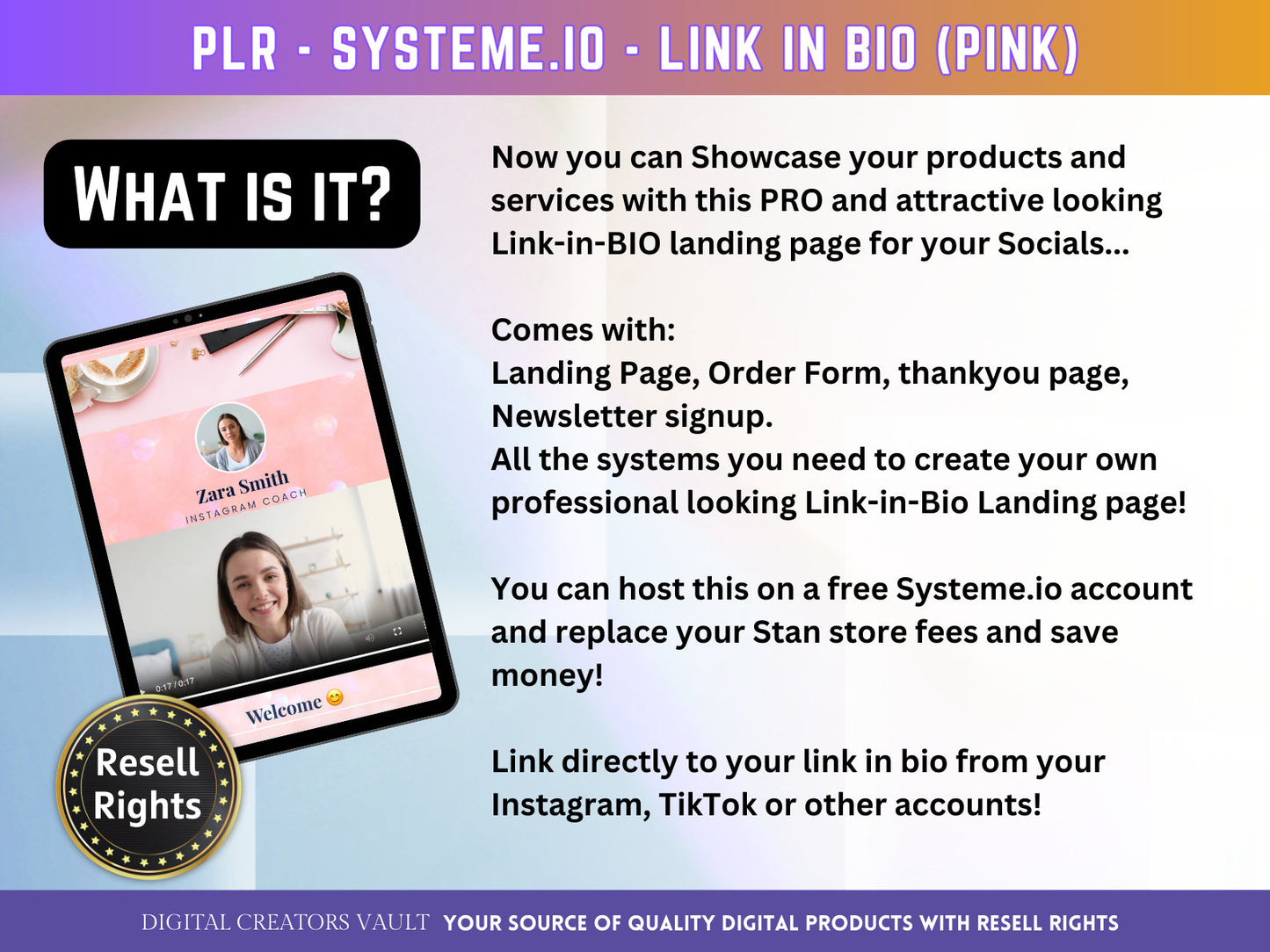 SystemeIO Link in Bio landing page website sales template - PLR Resell rights - Instagram bio  | Tiktok bio | StanStore bio replacement - MRR Products Vault