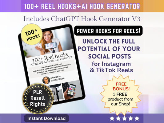 100+ Reel Hooks for Instagram and TikTok + AI hook Generator | TikTok or Instagram Reels | TikTok Hooks + PLR Resell Rights - MRR Products Vault