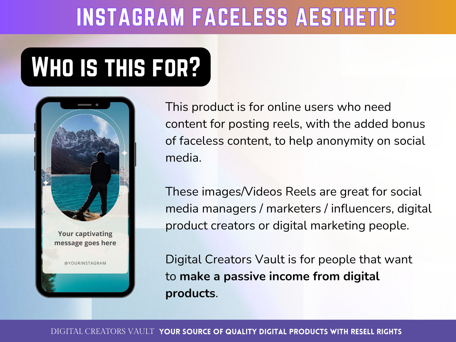 50+ Faceless Instagram Reel Templates | Aesthetic Reels | Reels Canva templates | Content Creator Reel - V2 - MRR Products Vault