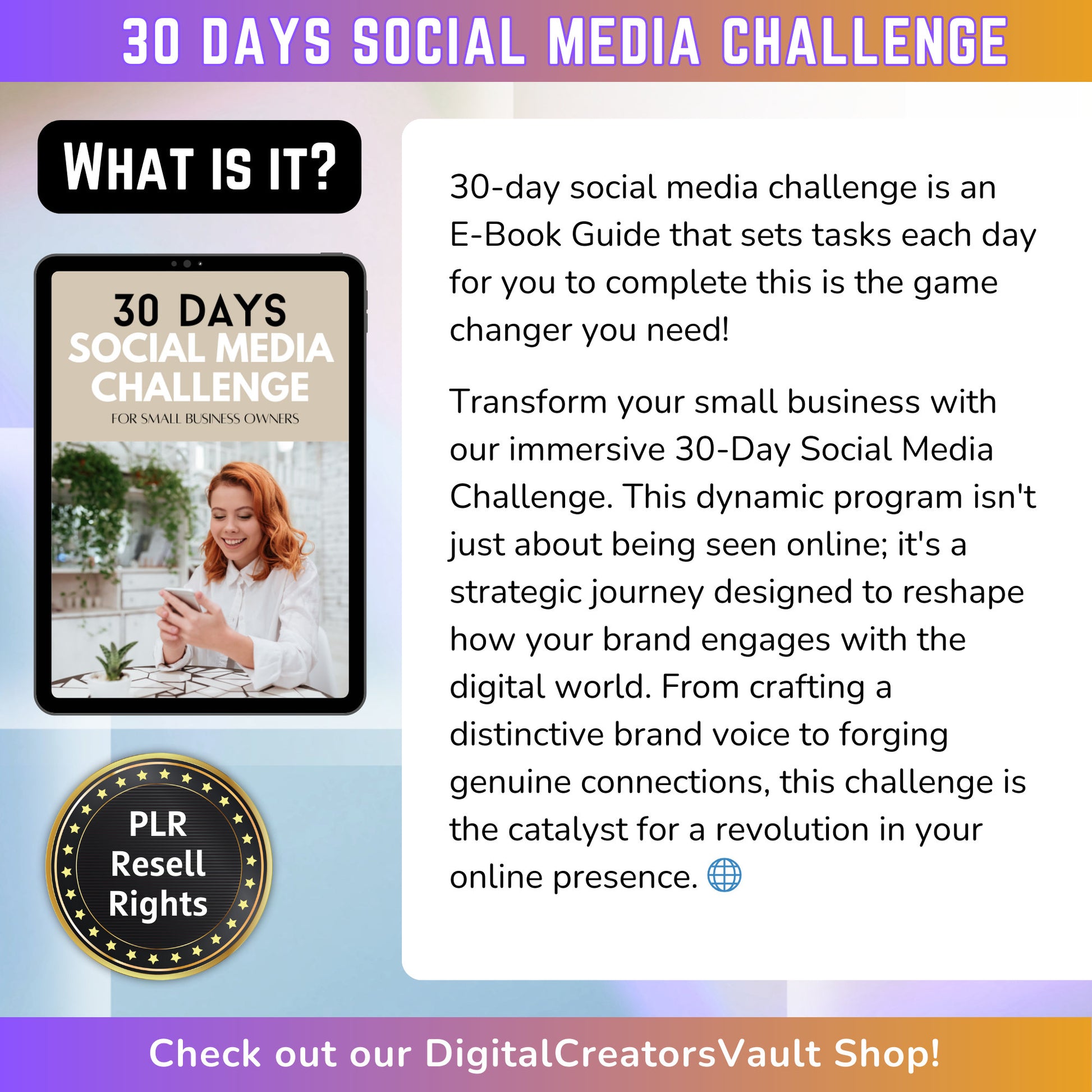 30 Days Social Media Challenge | Content Creation Plan | Social Media Instagram post Strategy | Instagram marketing guide | EBook - MRR Products Vault