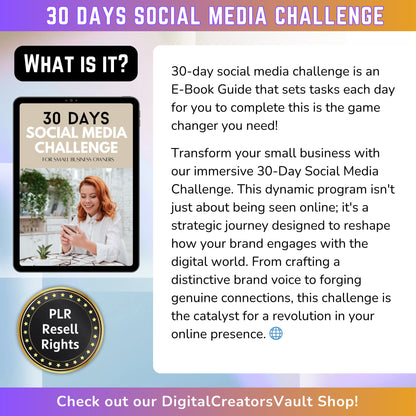 30 Days Social Media Challenge | Content Creation Plan | Social Media Instagram post Strategy | Instagram marketing guide | EBook - MRR Products Vault