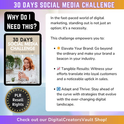 30 Days Social Media Challenge | Content Creation Plan | Social Media Instagram post Strategy | Instagram marketing guide | EBook - MRR Products Vault