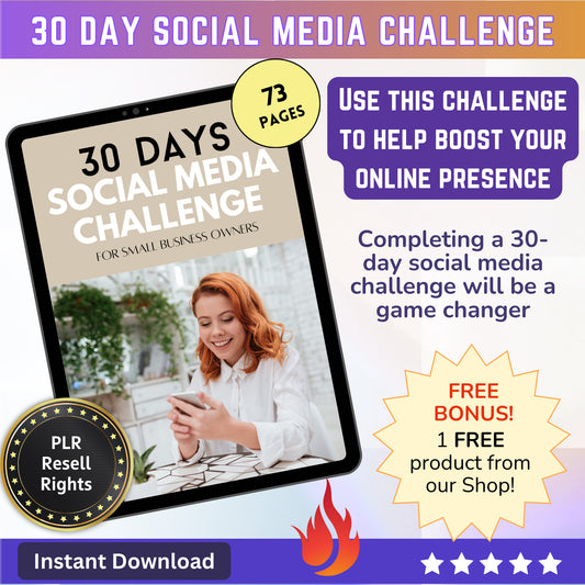 30 Days Social Media Challenge | Content Creation Plan | Social Media Instagram post Strategy | Instagram marketing guide | EBook - MRR Products Vault