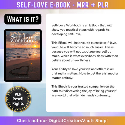 Self-Love E-Book: A Practical Workbook for Mastering Self Love | Techniques Spiritual Teachings - Develop Self Love with Practical Steps - MRR Products Vault