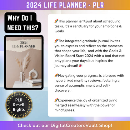 DCVault - 2024 Ultimate Life Planner: Customizable Weekly Goals, Vision Board, Habit Tracker - Gratitude Journal with Hyperlinks - Get organized! - MRR Products Vault