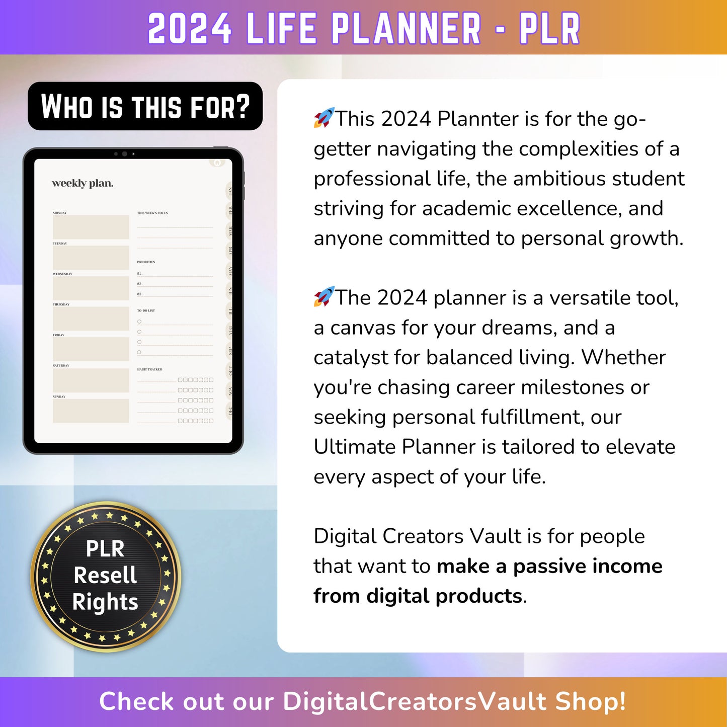 DCVault - 2024 Ultimate Life Planner: Customizable Weekly Goals, Vision Board, Habit Tracker - Gratitude Journal with Hyperlinks - Get organized! - MRR Products Vault