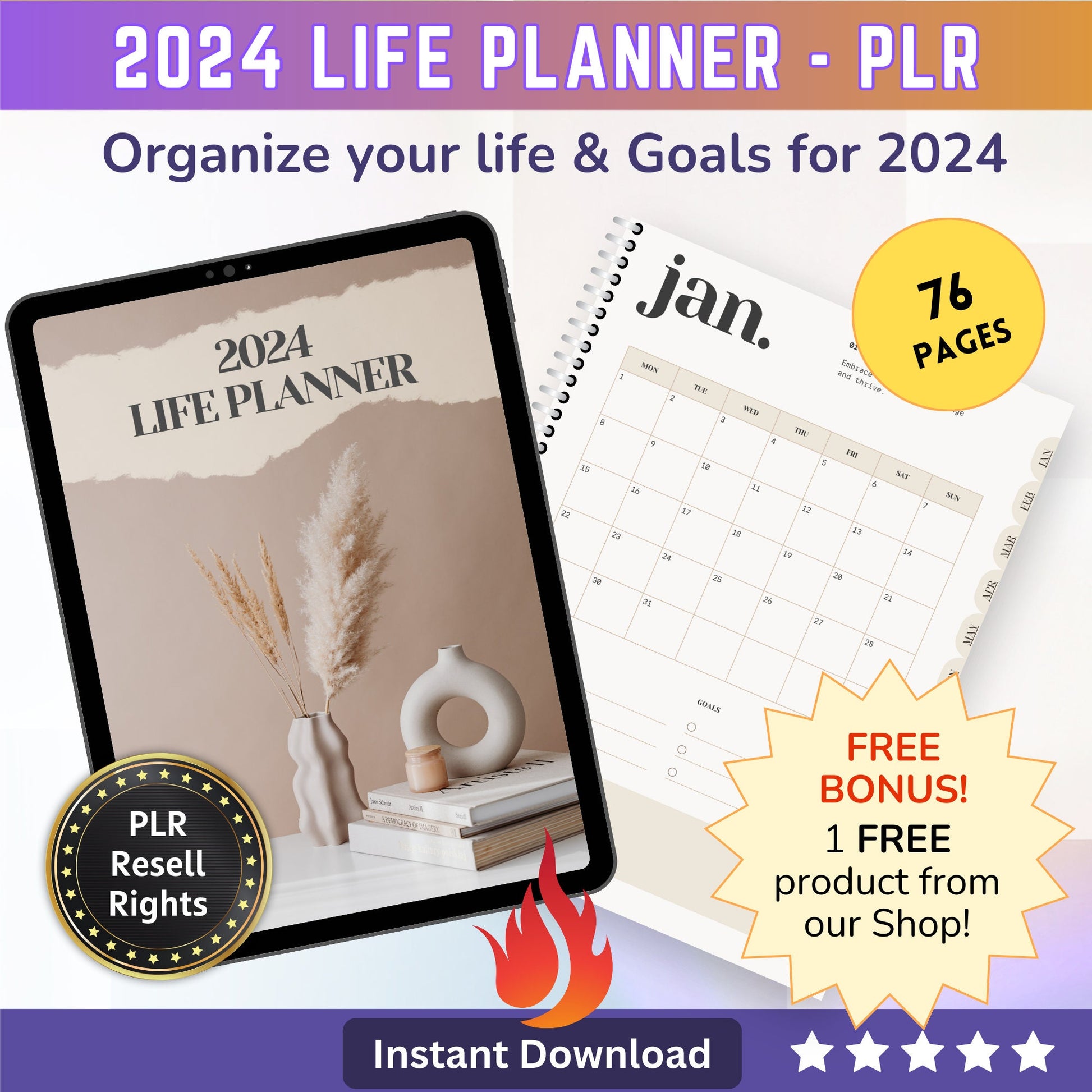 DCVault - 2024 Ultimate Life Planner: Customizable Weekly Goals, Vision Board, Habit Tracker - Gratitude Journal with Hyperlinks - Get organized! - MRR Products Vault