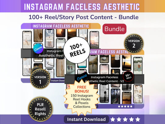 100+ Faceless Instagram Reel Templates | Aesthetic Reels | Reels Canva templates | Content Creator Reels Animated - Bundle - MRR Products Vault