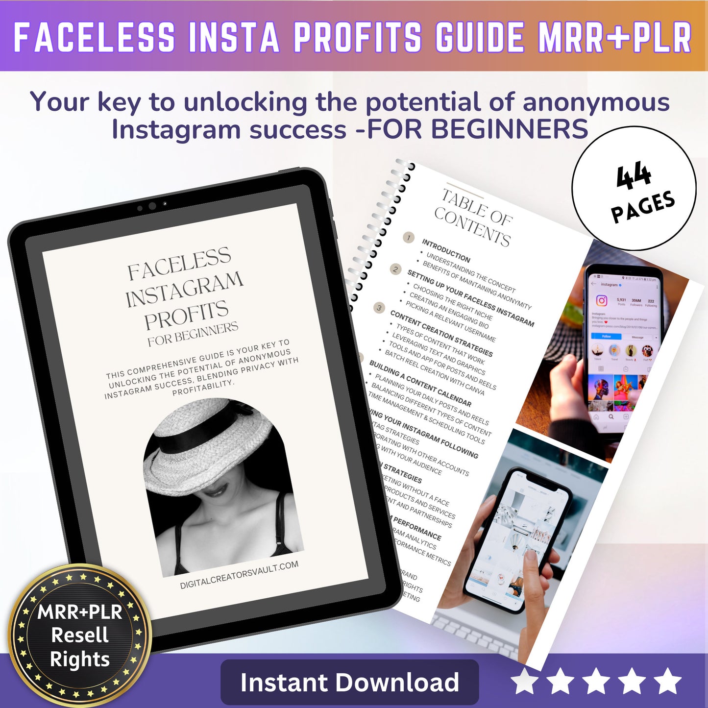 Faceless Instagram Profits Digital Marketing Ebook Guide: Increase your instagram followers | Master Resell Rights MRR PLR ebooks - MRR Products Vault