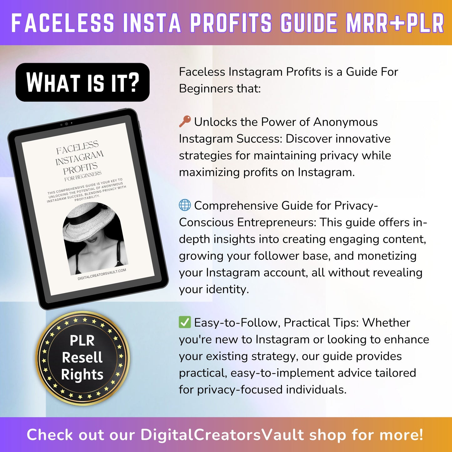 Faceless Instagram Profits Digital Marketing Ebook Guide: Increase your instagram followers | Master Resell Rights MRR PLR ebooks - MRR Products Vault