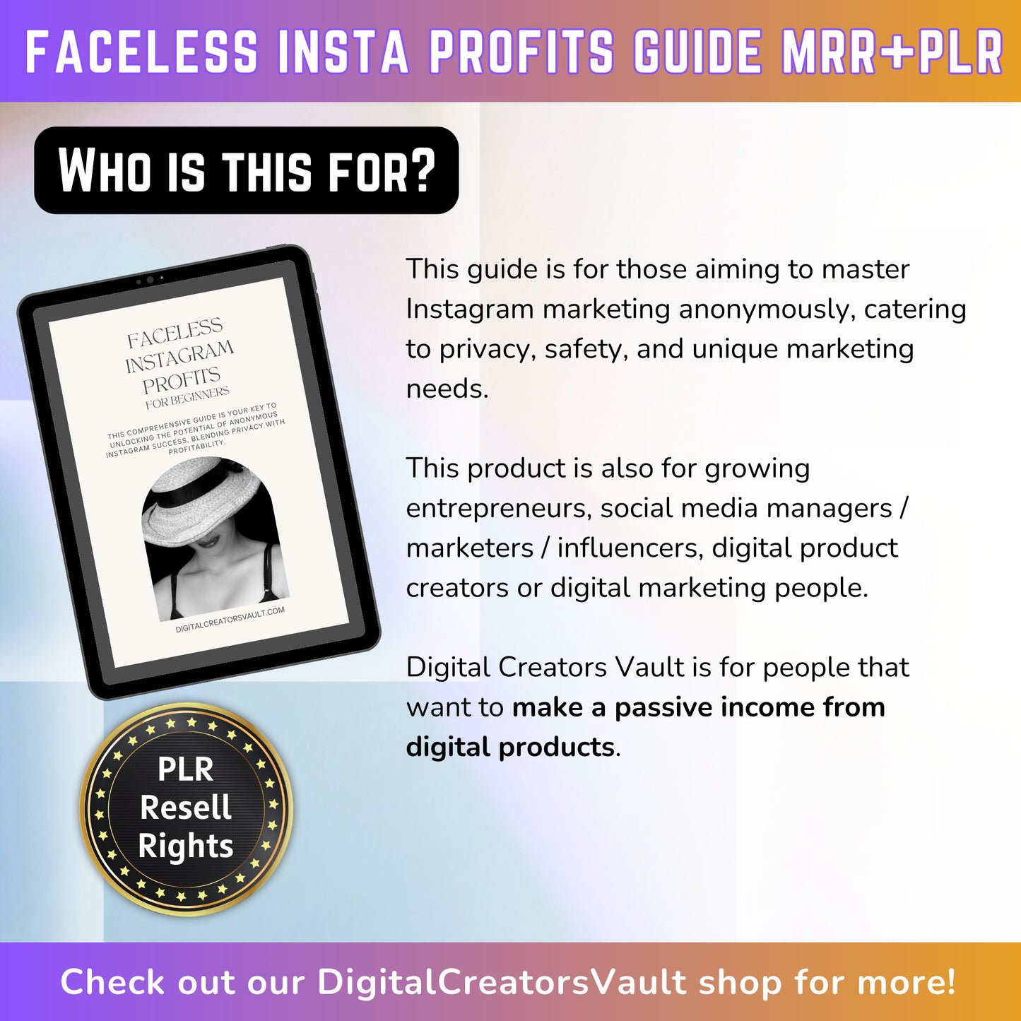 Faceless Instagram Profits Digital Marketing Ebook Guide: Increase your instagram followers | Master Resell Rights MRR PLR ebooks - MRR Products Vault