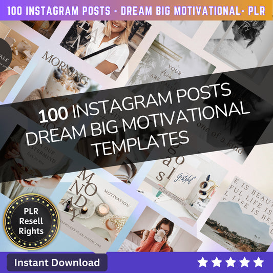 100 Dream Big Motivational Instagram Post Templates | Aesthetic Posts | Post Canva templates | Content Creator Posts - MRR Products Vault