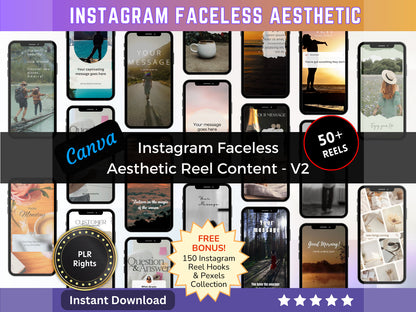 50+ Faceless Instagram Reel Templates | Aesthetic Reels | Reels Canva templates | Content Creator Reel - V2 - PLR - MRR Products Vault