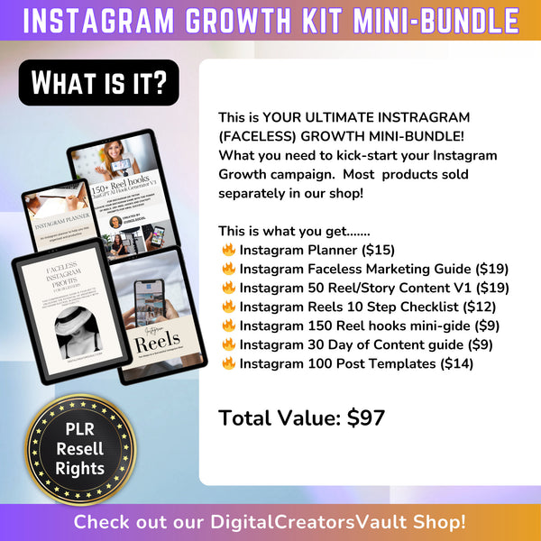 Instagram Growth Kit MINI-Bundle: Faceless Instagram mini-guide, Insta –  MRR Products Vault