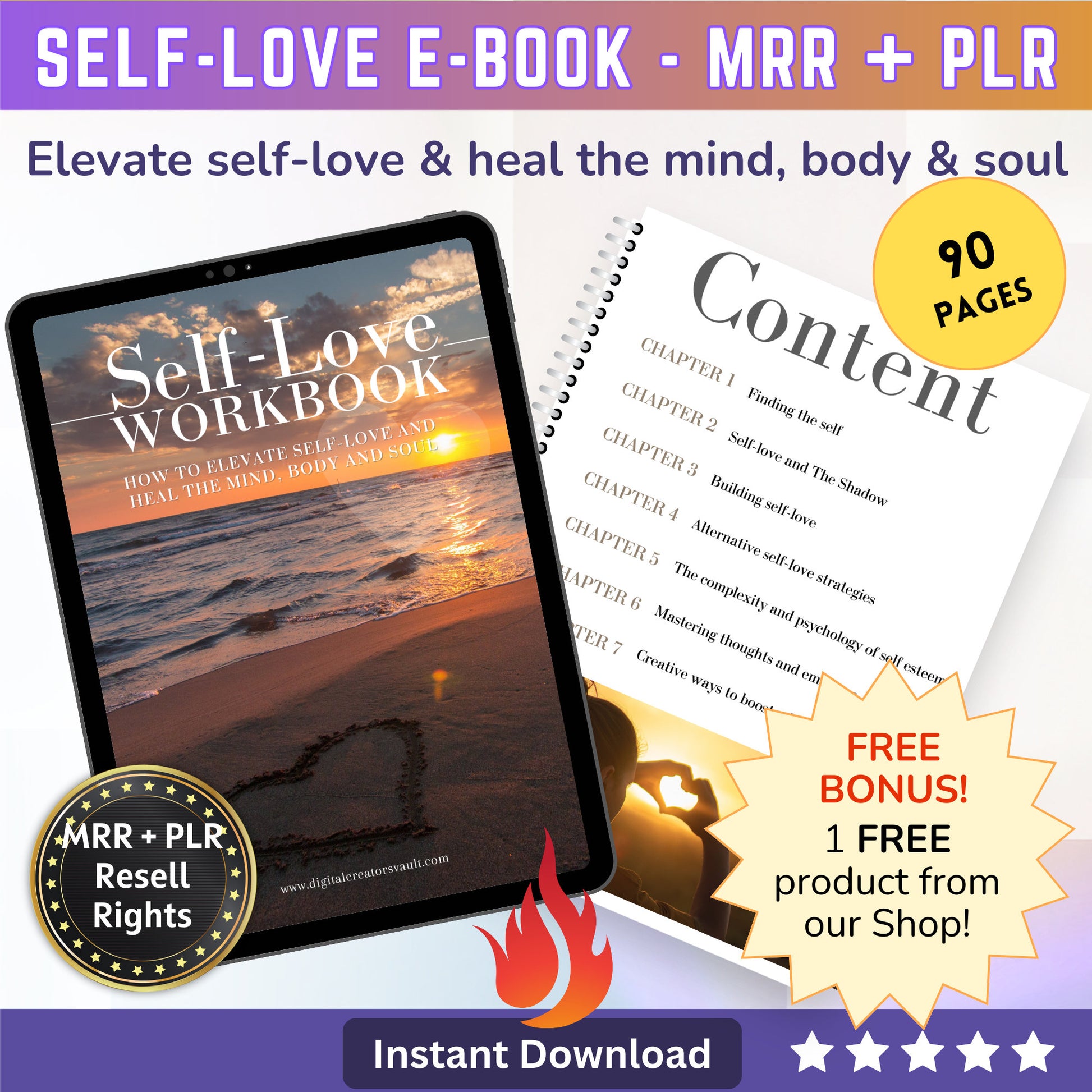 Self-Love E-Book: A Practical Workbook for Mastering Self Love | Techniques Spiritual Teachings - Develop Self Love with Practical Steps - MRR Products Vault