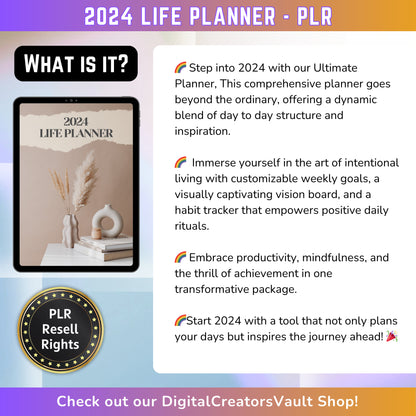 DCVault - 2024 Ultimate Life Planner: Customizable Weekly Goals, Vision Board, Habit Tracker - Gratitude Journal with Hyperlinks - Get organized! - MRR Products Vault