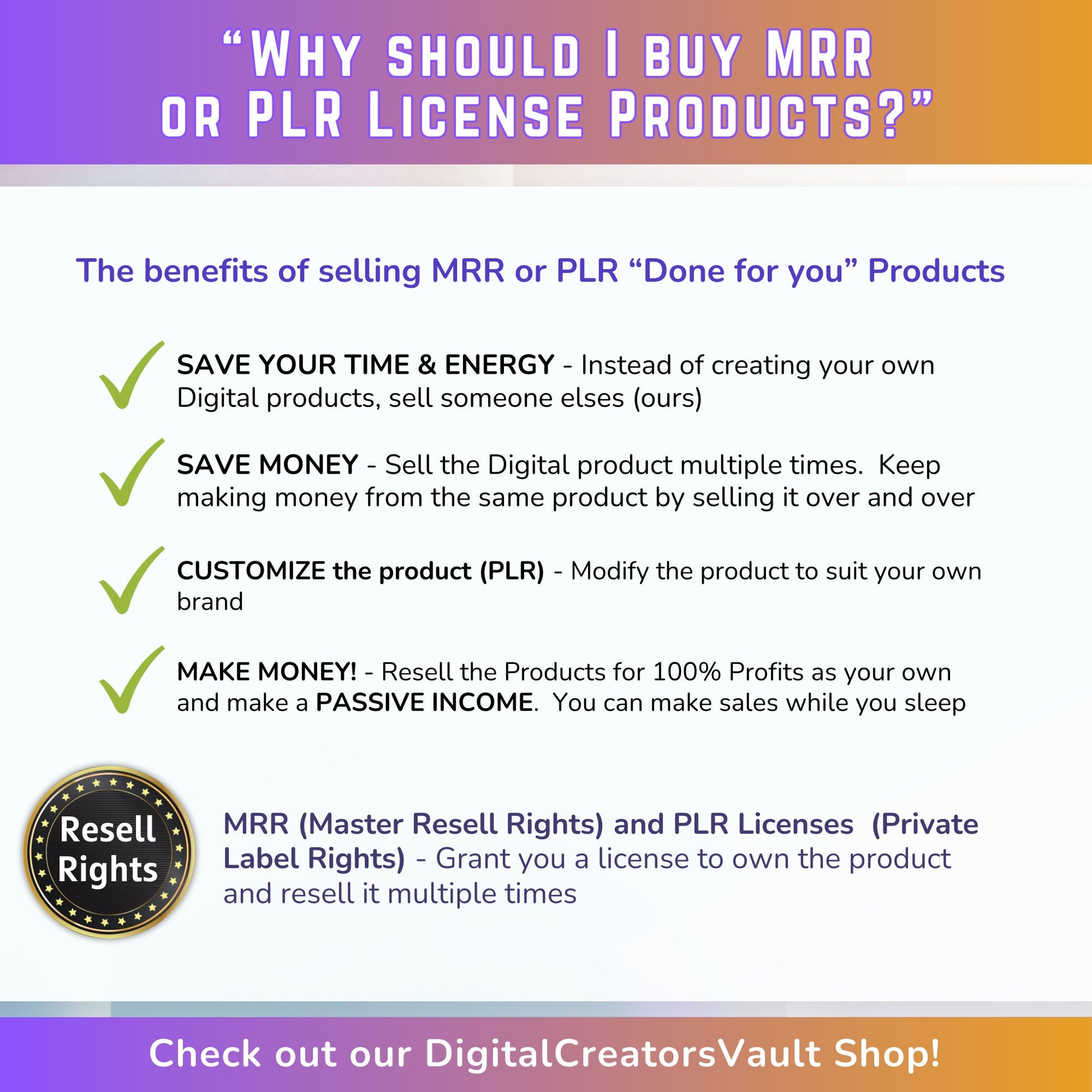 How to make money online with digital products Work from home with PLR resell rights ebook for passive income Digital download lead magnet - MRR Products Vault