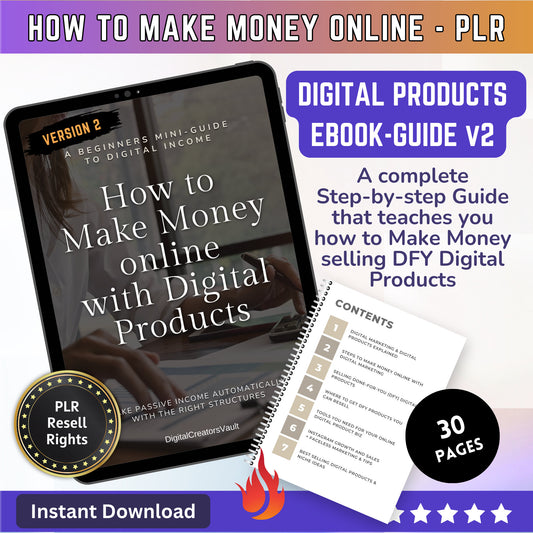 How to make money online with digital products Work from home with PLR resell rights ebook for passive income Digital download lead magnet - MRR Products Vault