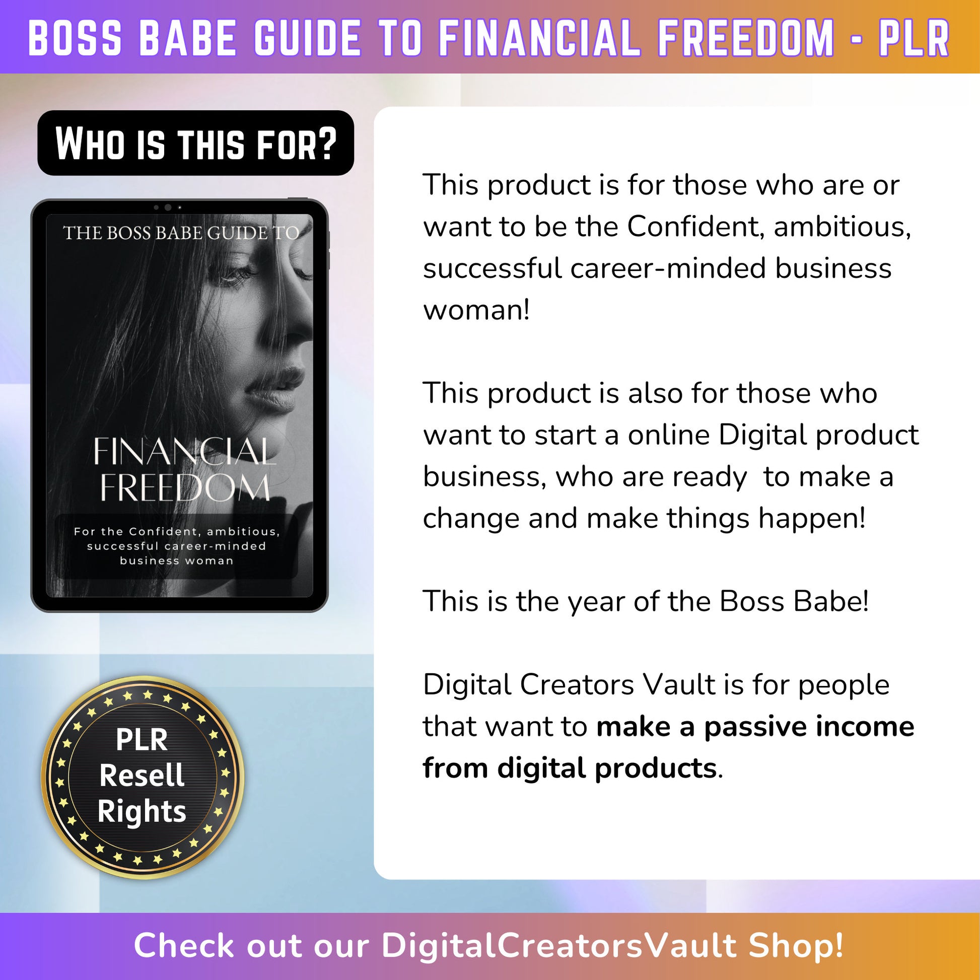 Boss Babe Financial Freedom EBook Guide | Digital Download | Work From Home Like a Boss - PLR Resell Rights - MRR Products Vault