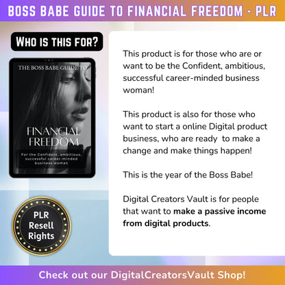 Boss Babe Financial Freedom EBook Guide | Digital Download | Work From Home Like a Boss - PLR Resell Rights - MRR Products Vault